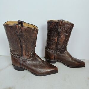 VTG Acme Kids' Brown Faux Leather Western Cowboy Boots, 13.5